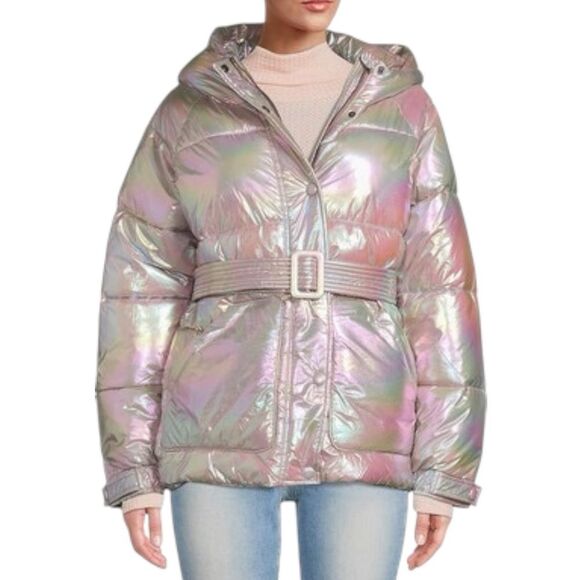 NEW Noize Bonita Holographic Puffer Jacket Size XS Metallic Tanzanite Ski Sporty - Picture 1 of 16